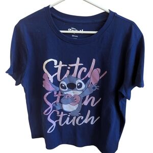 Disney Lilo and Stitch Graphic Tee Womens XL Extra Large Navy Blue Shirt